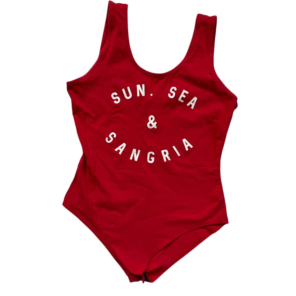 Gaze Sun Sea & Sangria Graphic Bodice Scoop Neck Tank Bodysuit M Vacation Vibe